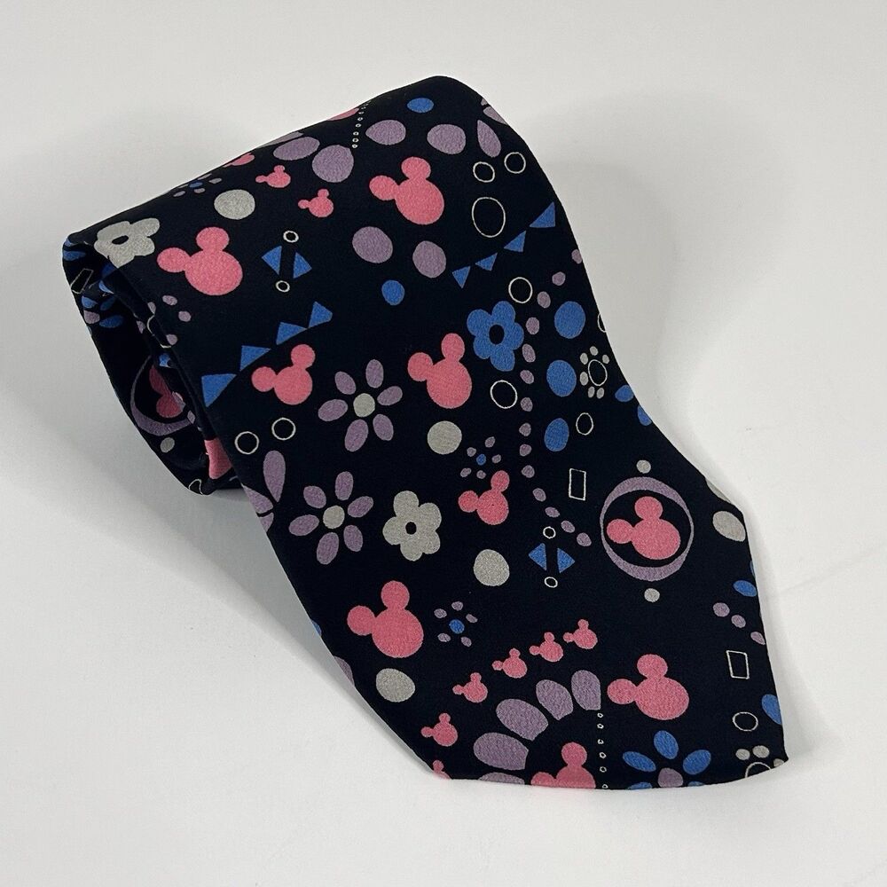 Balance Inc Disney Mickey Mouse 100% Silk Necktie Floral 55.5 x 4 USA Made